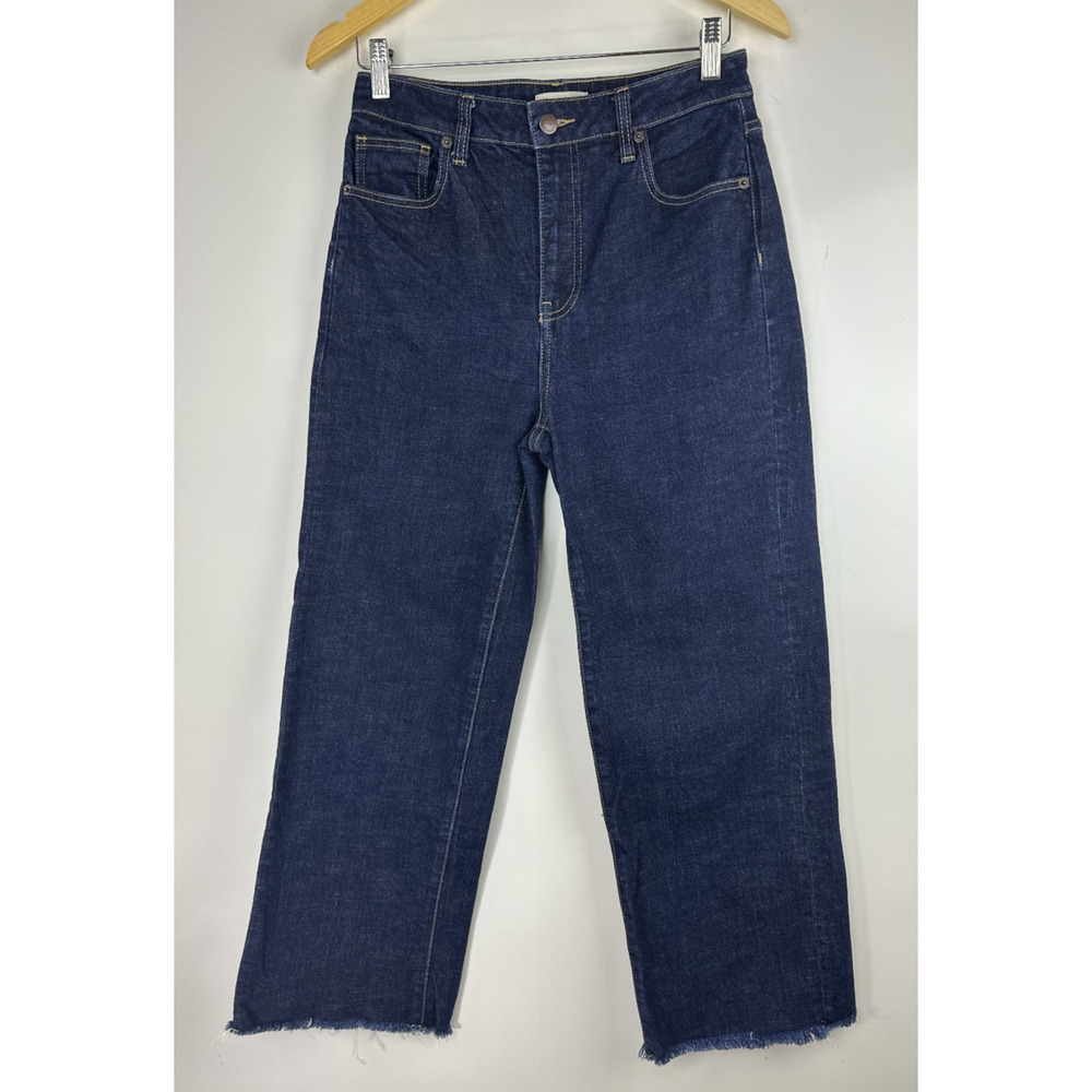 Oliver Logan Aberdeen Jeans Dark Wash Wide Leg Crop High Rise Raw Hem Denim 28 - Picture 2 of 14